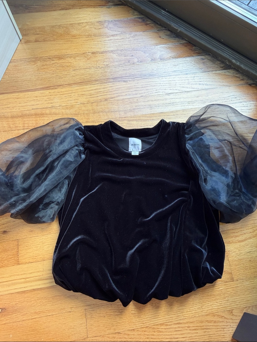 Maeve Black Velvet Puff Sleeve Blouse